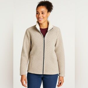 LL Bean Women’s Sherpa Lined Full Zip Fleece Jacket Beige Patterned Size X Large
